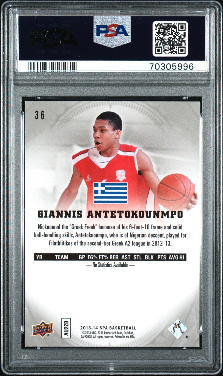 2013 Upper Deck SP AUTHENTIC Giannis Antetokounmpo 36 RC Heat Greece PSA 9 view 2