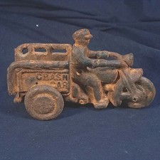 Vintage Hubley Cast Iron Crash Car Motorcycle Toy Harley Davidson or Indian 