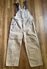 Vintage Carhartt Tan Duck Bib Overalls Double Knee Lined Men's XL 42x30