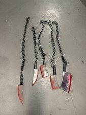 Horror Prop Plastic Fake Butcher knife Meat cleaver With Bloody Chain Halloween