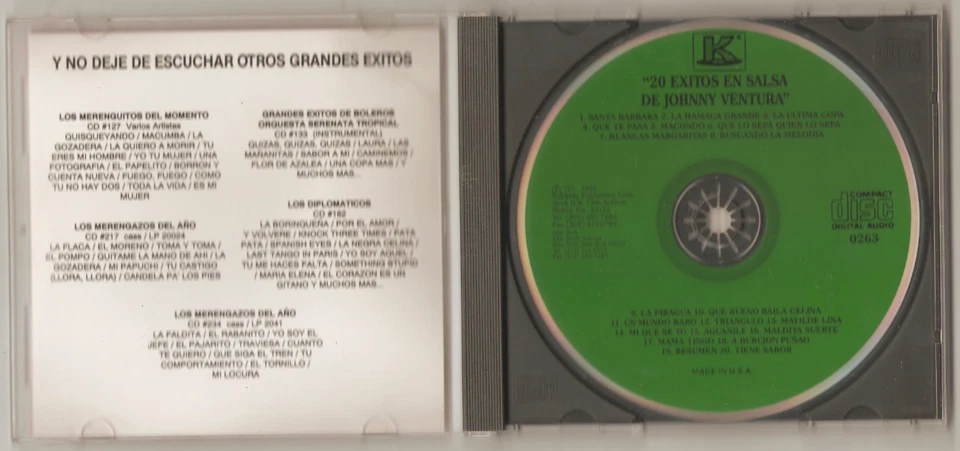 VERY RARE JOHNNY VENTURA 20 EXITOS EN SALSA COMPILATION KUBANEY 0263 1991 CD VG+ Foto 3 de 3