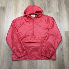 Vintage IZOD Lacoste Jacket Mens Large Red Nylon Hooded Anorak Windbreaker 80s