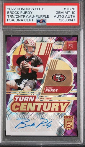 2022 Panini Donruss Elite Brock Purdy TC-70 RC Auto 13/49 Jersey Match 🔥 PSA 10