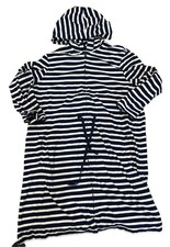 Land's End Cotton Navy Blue Striped Swim Cover Up Beach Dress Size Small