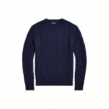 NWT POLO RALPH LAUREN SPECKLED ARAN-KNIT WOOL-BLEND SWEATER NAVY