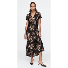 Gap Womens Lace Trim Floral Satin Maxi Babydoll Dress Large Black Whimsigoth