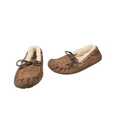 UGG Moccasin Slippers Womens Size 8 Brown Suede Leather Shearling Lined Bow
