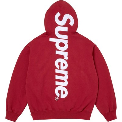 Supreme Satin Appliqué Hooded Sweatshirt Dark Red FW25 Size Large