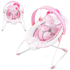 Baby Bouncer with Music, Portable Infant Bouncer for 0-6M, Pink Bow