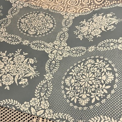 Vintage Vinyl Blue White Damask Wallpaper | 1 Full Roll | Cottagecore