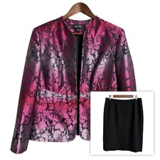Kasper skirt suit set blazer women's 14P petite floral textured mix match career