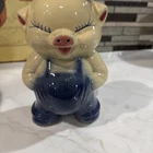 Vintage Shawnee Pottery Piggy Bank w/ Blue Overalls Smiling Pig Hand Painted 6"