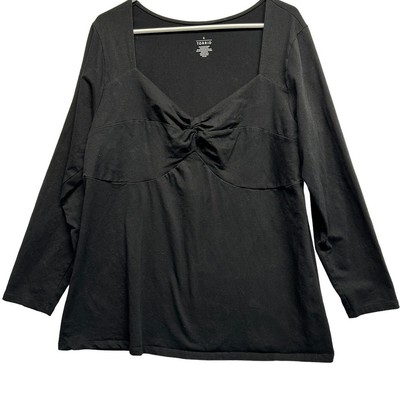 Torrid Black Stretch Knit Knot Front Long Sleeve Women Babydoll T Shirt Sz 3