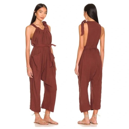 Free People Henriette One Piece Jumpsuit M Gauze Cotton Rum Raisin
