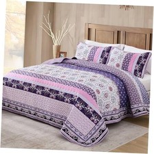 Boho Quilt Set Size Patchwork Bedspreads Bedding Set Spring Queen Purple