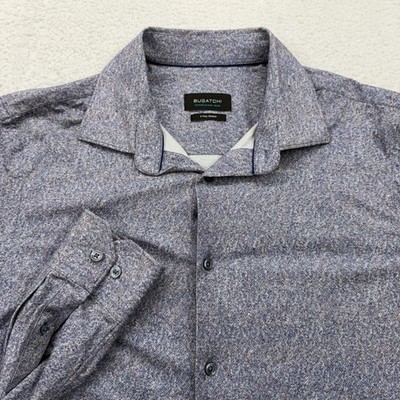 BUGATCHI OoOhCotton Tech Mens Long Sleeve Button Up Shirt 8 Way Stretch Blue L