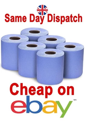 BETA 6 x Jumbo Blue Centrefeed Tissue 2 Ply Paper Embossed Commercial & Home Use