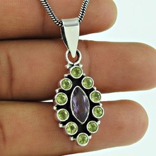 Solid Silver Peridot February Sister Valentine Gift Anniversary Boho Pendant