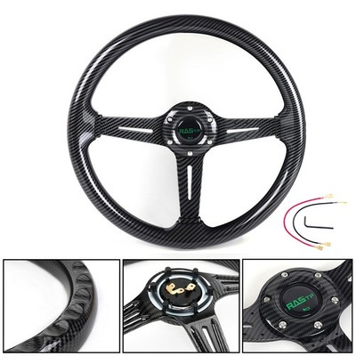 6 Bolt Universal 14inch/345mm Carbon Fiber Racing Steering Wheel Deep Dish