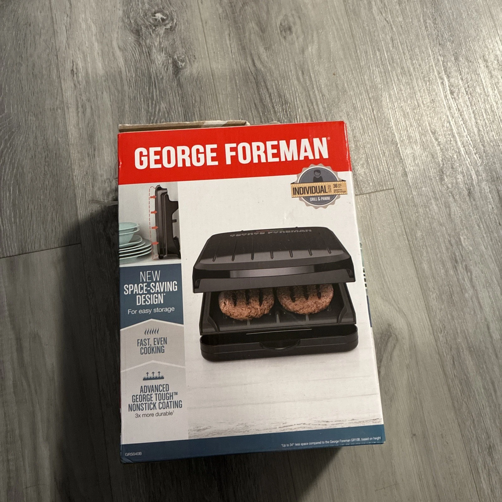George Foreman Compact 2 Serving Grill Panini Press Nonstick Space Saving Design
