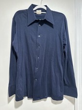 Vintage 70s Men  s Sz: XL Kings Road Point Collar Navy Blue Disco Button Down