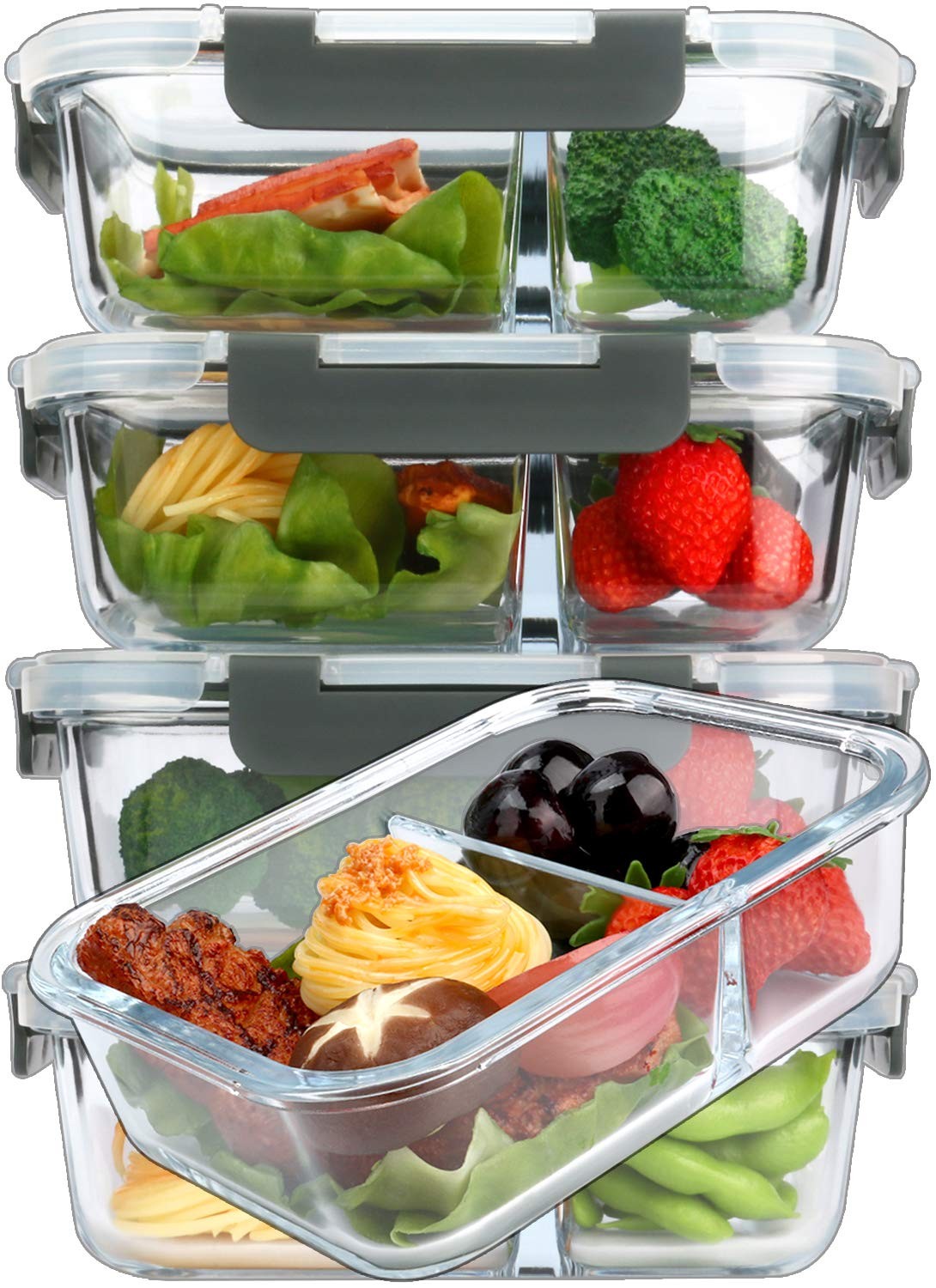 M MCIRCO [5-Pack,36 Oz] Glass Meal Prep Containers 2 Compart