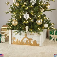 Glitzhome 24" Wooden Nativity Scene Christmas Tree Collar & Stand Cover Decor