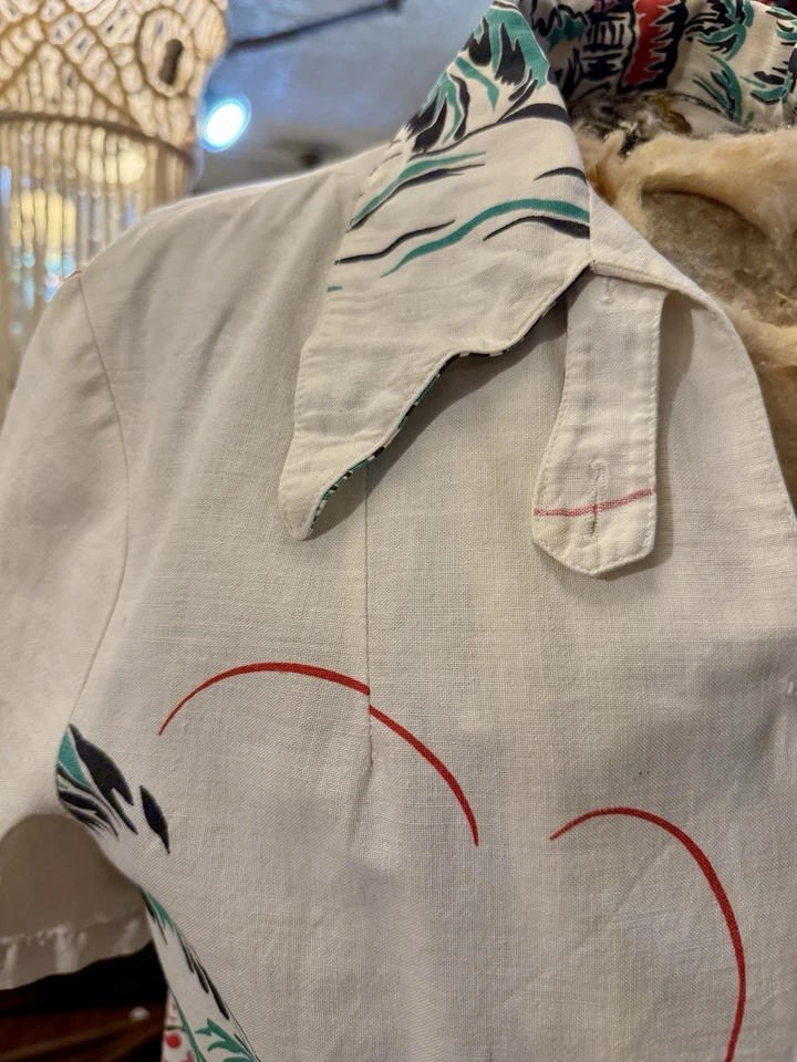 Vint '40s Tropic / Style of Samoan Hawaiian Blouse Shirt Aloha Palm Tree REDUCED - Image 3 of 4