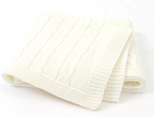 Knitted Baby Blanket - Soft Feeling  Cozy Comfortable - White