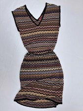Missoni Lindex Multicolor Zigzag Knit V-Neck Cap Sleeve Fitted Dress Size S