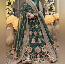 Green Embroidered Net Salwar Kameez. Women. With Dupatta.