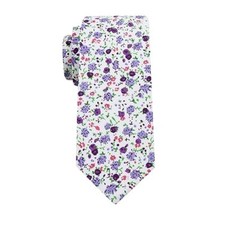 Men's Cotton Printed Floral Neck Tie Skinny Tie White Purple Floral