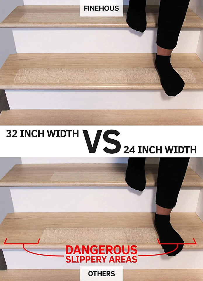 Cinta antideslizante para peldaños de escaleras de 32"x4" (paquete de 15) - Tiras transparentes antideslizantes para interiores Foto 3 de 4