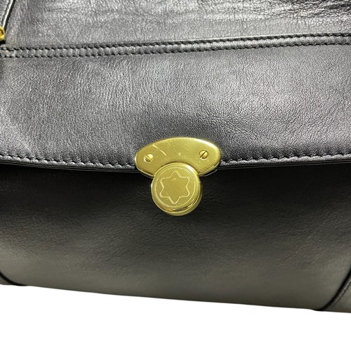 Montblanc Overnight Bag Black Leather Adjustable Strap Front Clasp Pocket Broke - Picture 4 of 12