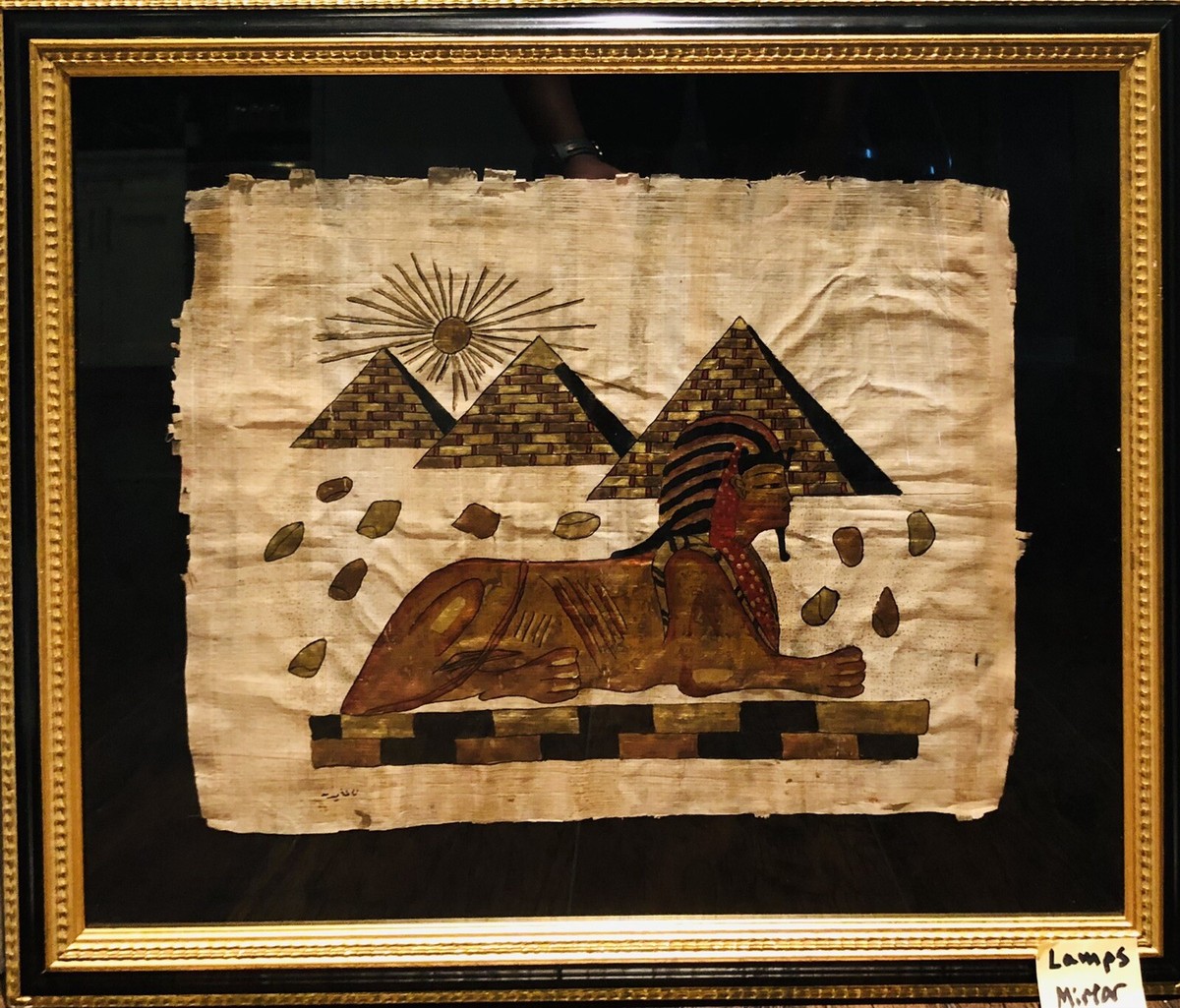 Authentic Signed Framed Faux Gold Egyptian Papyrus Painting With