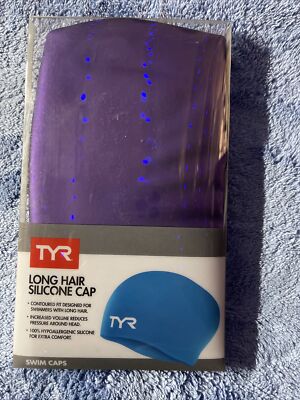 TYR Sport Purple Long Hair Silicone Swim Cap  Adult Size New (2pack)