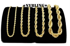 Rope Chain Necklace 3MM to 10MM, 16" to 30" Mens Hip Hop Gold Plated Jewelry