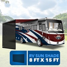 Leisure Coachworks RV Awning Sun Shade Screen 8' X 15' 3'' Black Mesh UV Blocker