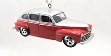1947 Ford Fordor Super Deluxe Red Silver Christmas Ornament