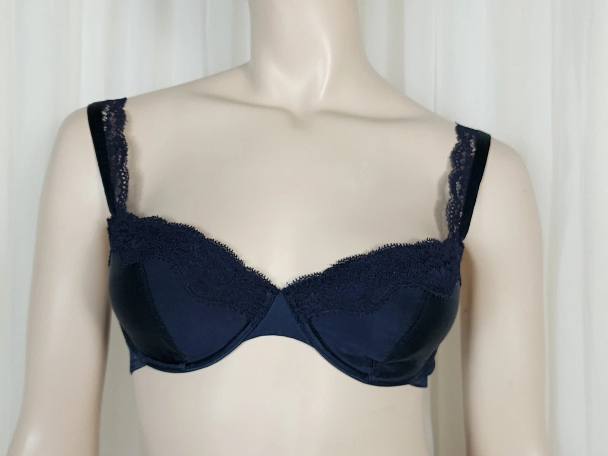 STELLA MCCARTNEY Clara Whispering Navy Silk Lace Balconette Bra 34 C