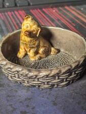 Vintage Wade Whimsei Figurine Alsatian Puppy in Basket Trinket Dish Ceramic 