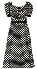 VINTAGE NEW Women's Black White Polka Dot Dress Rockabilly Pinup 40s Size L