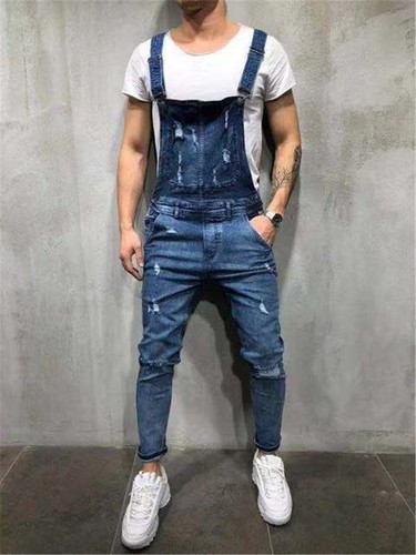 Men's Slim Fit Bib Pants Denim Overalls 