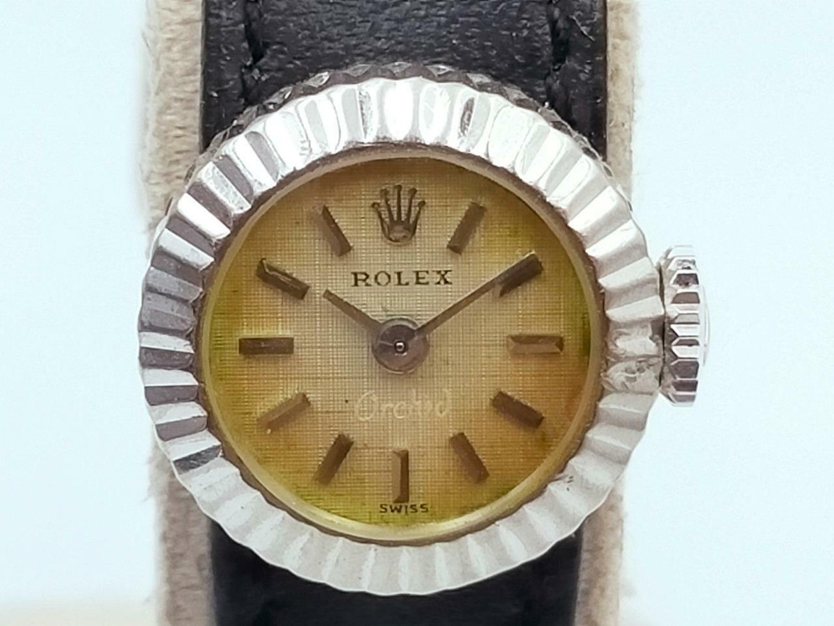 Rolex Watch Chameleon Orchid 18k White Gold Antique Leather Strap Required OH TGE | Wedding gift Rolex for my wife. It main image 4