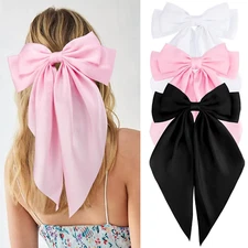 Velscrun Hair Bows for Women Girls 3Pcs White Pink Black Silky Satin Large Bows