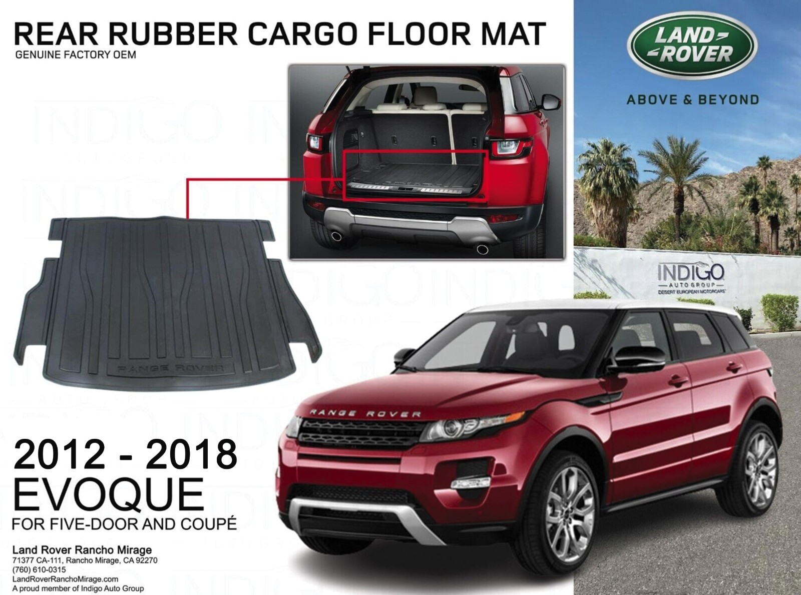 LAND ROVER RANGE EVOQUE REAR RUBBER CARGO FLOOR MAT GENUINE OEM