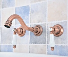 Widespread Wall-Mount Tub Antique Red Copper 3 Hole Bathroom Sink Faucet Zsf526