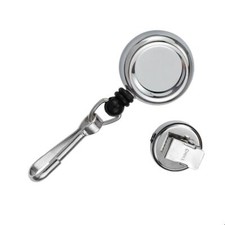 25 Pack - Mini Retractable Badge Reel - Keychain Pull Clip ID Holder - 1" Silver