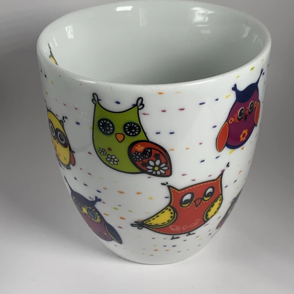Taza blanca Königitz animales coloridos búhos, taza, taza de café, porcelana de hueso Foto 2 de 4