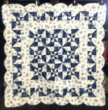 QUILT Handmade BABY BLANKET Boy Girl FLORAL FLOWERS Blue White 41 1/2" x 41" VTG